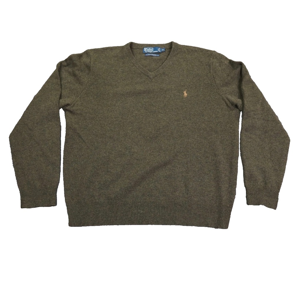 VTG Polo Ralph Lauren Lambswool Sweater Mens XL Green Pony V-Neck Italian Yarn
